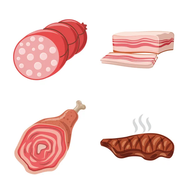 Vektorillustration des Symbols für Fleisch und Schinken. Sammlung von Fleisch und Kochutensilien für das Web. — Stockvektor