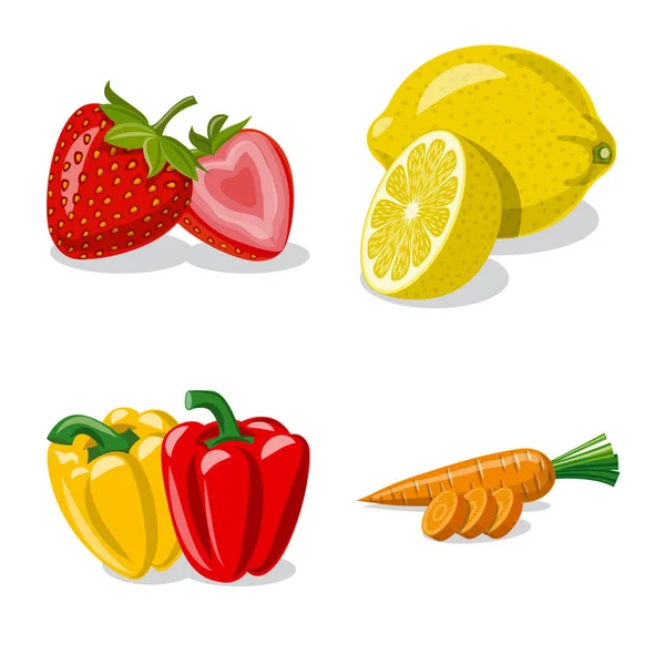 Vektorový design znamení zeleniny a ovoce. Sada zeleninová a Vegetariánská burzovní symbol pro web. — Stockový vektor