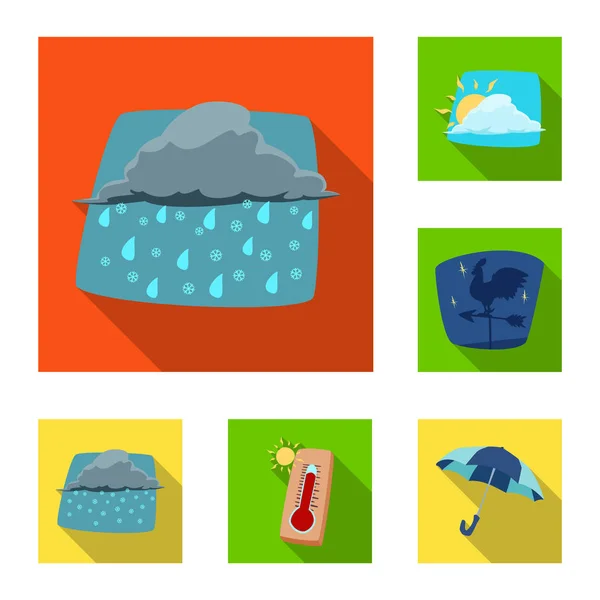 天候および気候のロゴの孤立したオブジェクト。Web の天気と雲の銘柄記号のセット. — ストックベクタ