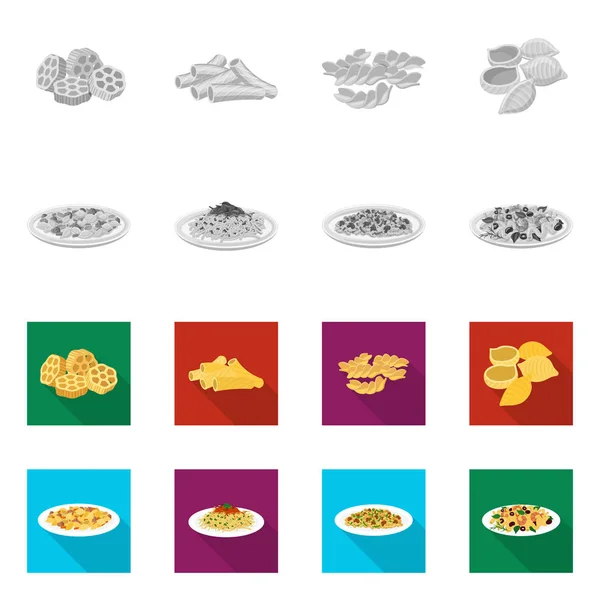 Oggetto isolato di pasta e simbolo di carboidrati. Set illustrazione vettoriale pasta e maccheroni . — Vettoriale Stock