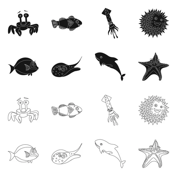 Vector design of sea and animal symbol. Collection of sea and marine stock symbol for web. — Stock Vector