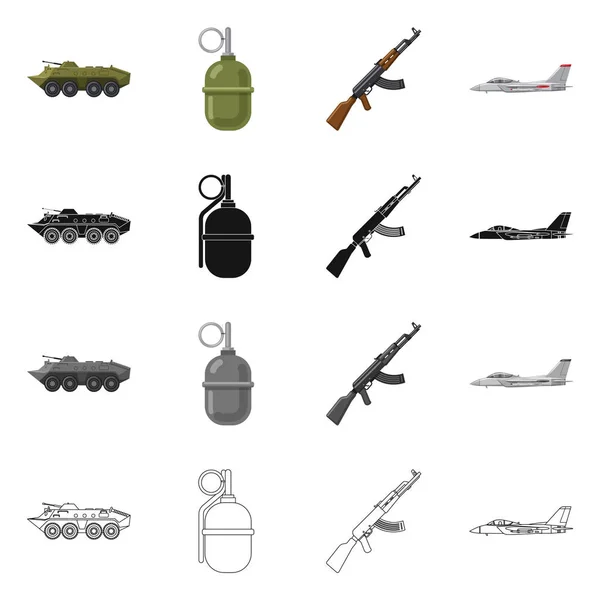Изолированный предмет оружия и символ оружия. Комплект оружия и армейского векторного значка для склада . — стоковый вектор