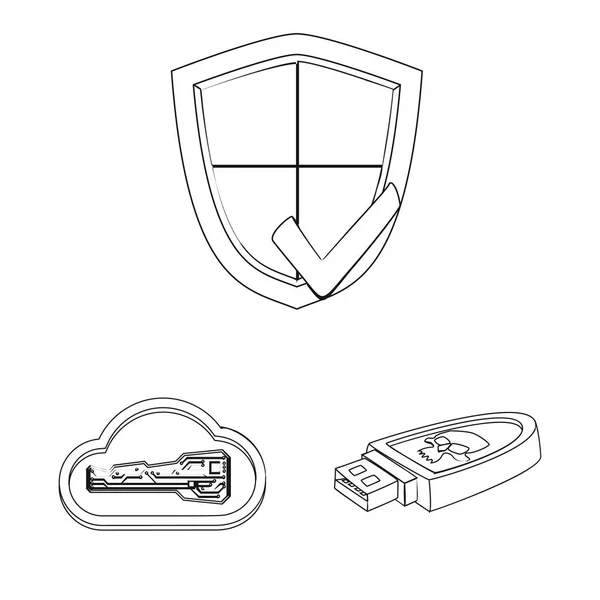 Векторный дизайн вируса и защищенный логотип. Набор вирусных и кибервекторных иллюстраций . — стоковый вектор