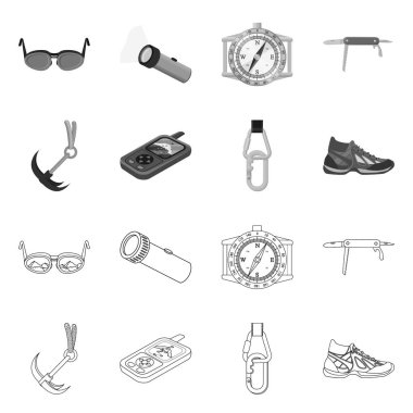 Dağcılık ve tepe simgesi yalıtılmış nesne. Dağcılık ve kamp set vektör simge stok için.