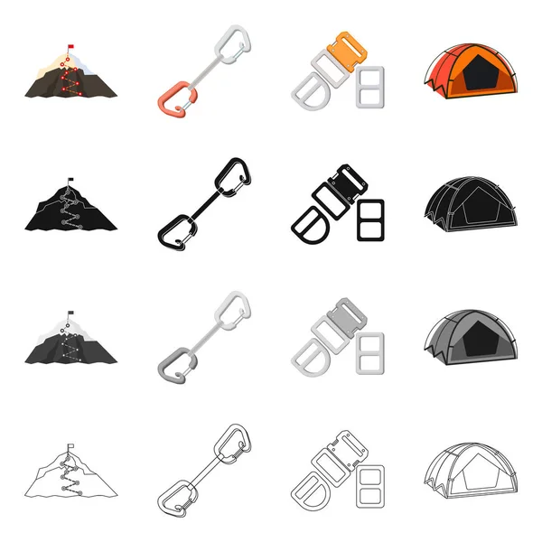 Diseño vectorial de alpinismo y logo pico. Conjunto de montañismo e ilustración de vectores de acampada . — Vector de stock