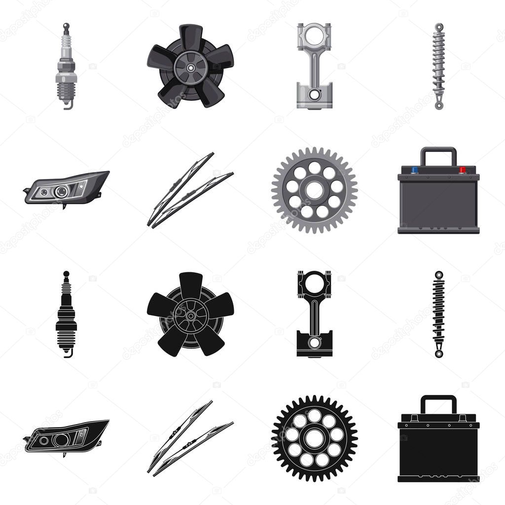 Vector illustration of auto and part icon. Set of auto and car stock symbol for web.