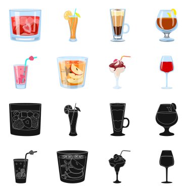 Likör ve restoran logosu vektör tasarımı. Web için içki ve bileşen stok sembolü koleksiyonu.