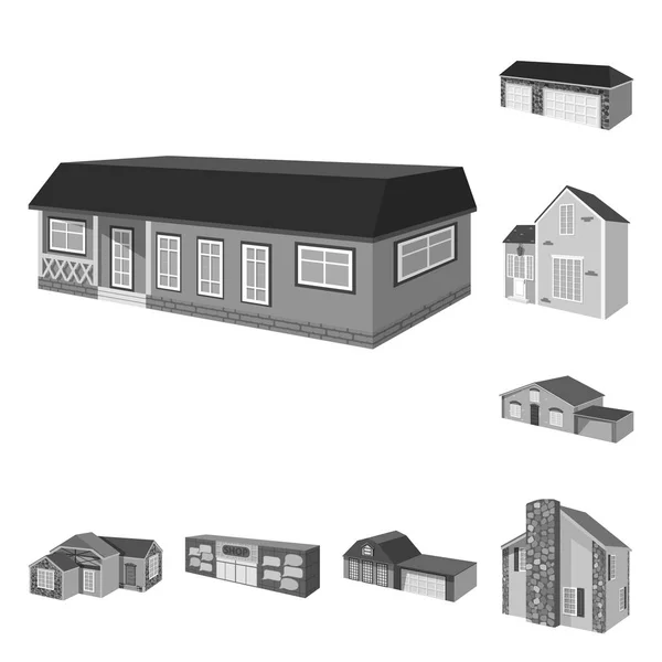 Ilustración vectorial de la arquitectura y el signo inmobiliario. Colección de arquitectura e icono de vector de vivienda para stock . — Vector de stock