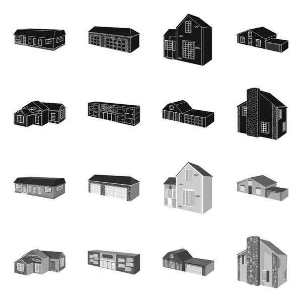 Objeto aislado de fachada e icono de la vivienda. Conjunto de ilustración vectorial de fachada e infraestructura . — Vector de stock