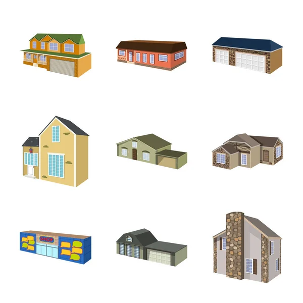 Vector illustratie van gebouw en home symbool. Collectie van bouw en constructie vector pictogram voor voorraad. — Stockvector