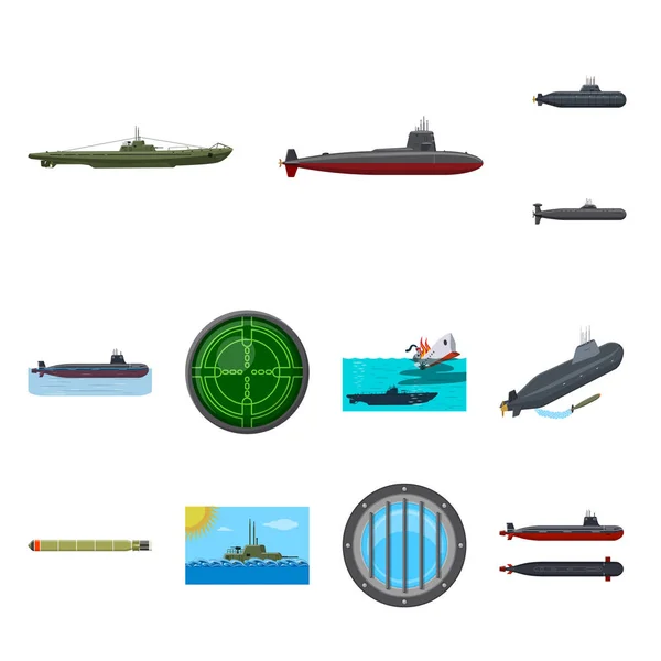Изолированный объект лодки и знака ВМФ. Коллекция лодок и глубокие символы запасов для веб . — стоковый вектор