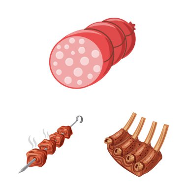 Et ve jambon simge vektör Illustration. Et ve web için hisse senedi simgesi yemek koleksiyonu.
