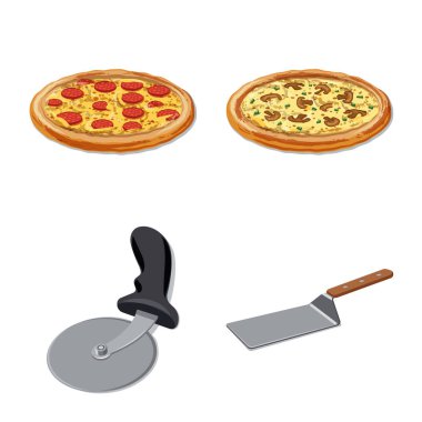 Pizza ve gıda işareti vektör tasarımı. Pizza kümesi ve hisse senedi için İtalya vektör simgesi.