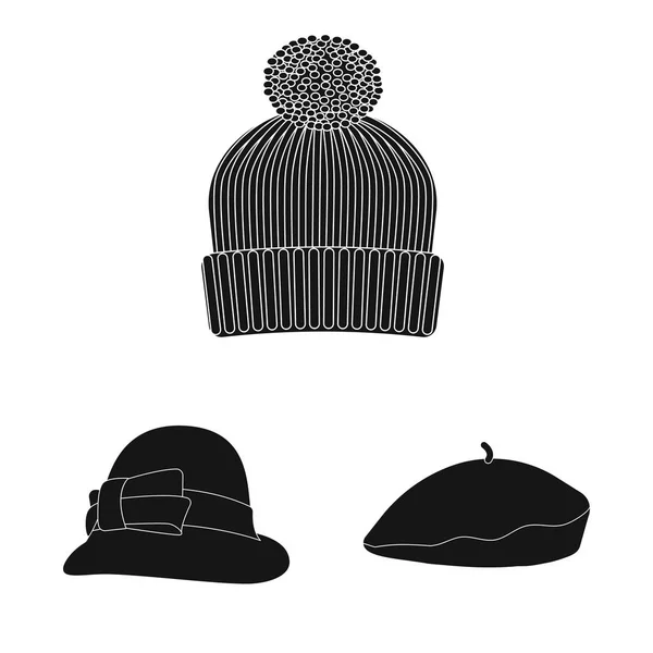 帽子とキャップ サインのデザインをベクトルします。ヘッドギアとストックのアクセサリーのベクトルのアイコンのセット. — ストックベクタ
