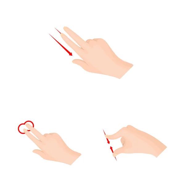 Illustrazione vettoriale del touchscreen e del segno della mano. Raccolta di illustrazioni vettoriali touchscreen e touch stock . — Vettoriale Stock