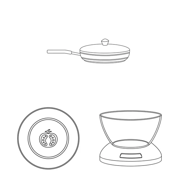 Geïsoleerde object van keuken en cook symbool. Collectie van keuken- en apparatenbouw voorraad vectorillustratie. — Stockvector