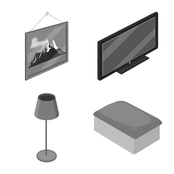 Diseño vectorial del dormitorio y el icono de la habitación. Conjunto de dormitorio y muebles símbolo de stock para web . — Vector de stock