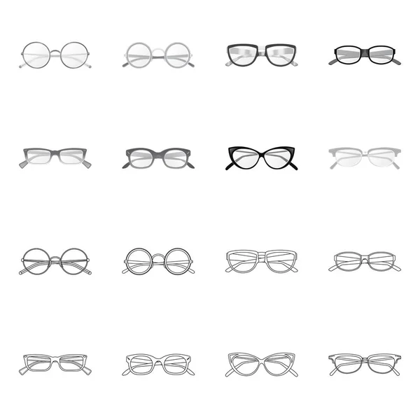 Illustrazione vettoriale di occhiali e logo della cornice. Set di occhiali e accessori stock illustrazione vettoriale . — Vettoriale Stock