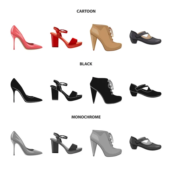 Vektorové ilustrace ikony obuvi a žena. Sada obuvi a nohu vektorové ikony pro stock. — Stockový vektor