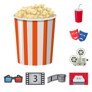 Sinema ve tiyatro logosu yalıtılmış nesne. Sinema ve eğlence hisse senedi vektör çizim topluluğu.