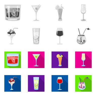 Likör ve restoran simgesivektör illüstrasyon. Stok için likör ve madde vektör simgesinin toplanması.