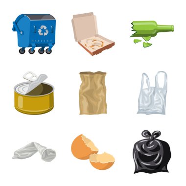 Çevre ve atık sembolü izole nesne. Stok için çevre ve ekoloji vektör simgesi koleksiyonu.