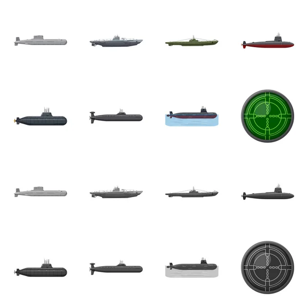 Isolerade objekt av krig och fartyget tecken. Uppsättning av krig och flottan lager vektorillustration. — Stock vektor