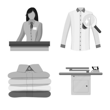 Çamaşırhane ve temiz işareti yalıtılmış nesne. Web için çamaşır ve giysi hisse senedi simgesi kümesi.