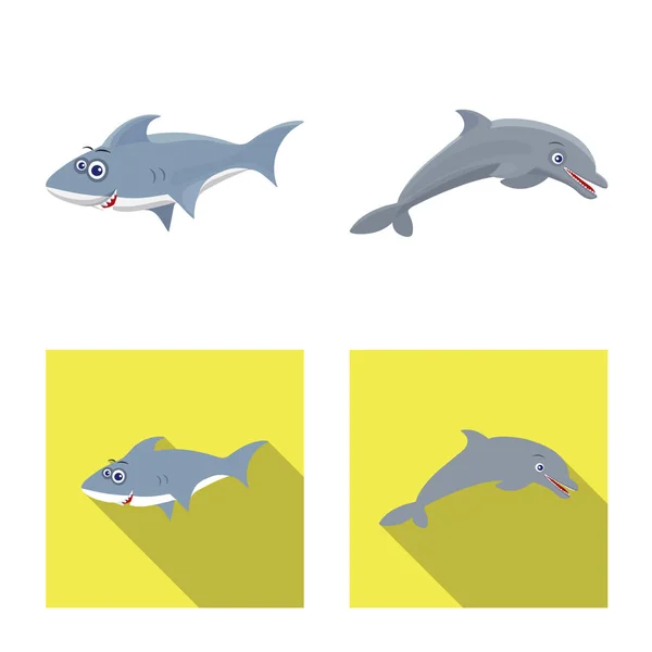Vector illustration of sea and animal icon. Set of sea and marine stock vector illustration. — Stock Vector