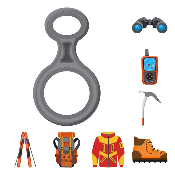Diseño vectorial de alpinismo y logo pico. Conjunto de montañismo y símbolo de stock de campamento para web . — Vector de stock
