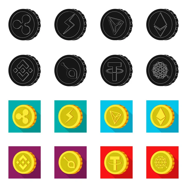 Objet isolé de crypto-monnaie et logo de la pièce. Collecte d'illustration vectorielle crypto-monnaie et crypto-stock . — Image vectorielle