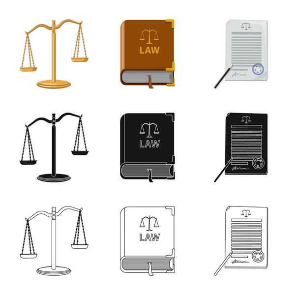 Vektorillustration des Gesetzes und Rechtsanwaltssymbols. Sammlung von Rechts- und Justizvektorsymbolen für Aktien. — Stockvektor