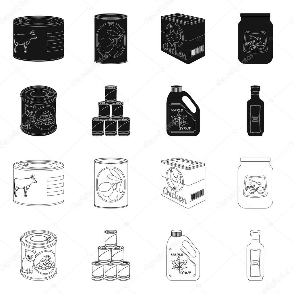 Isolated object of can and food sign. Collection of can and package vector icon for stock.