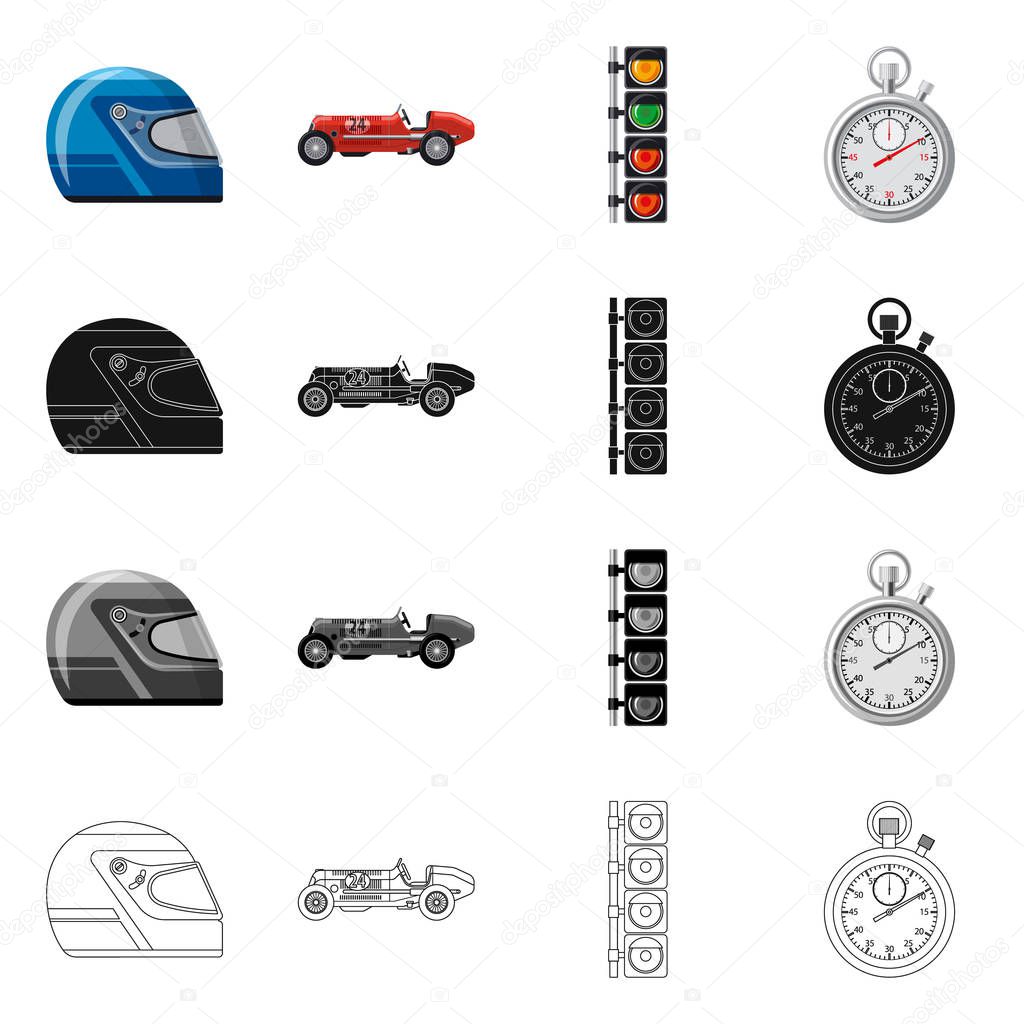 Vector illustration of car and rally icon. Collection of car and race stock vector illustration.