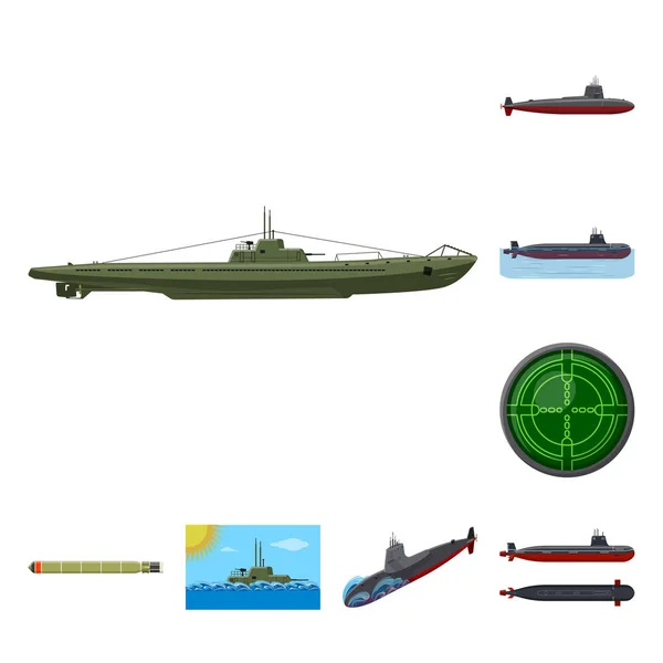 Geïsoleerde object van de boot en Navy icon. Set van boot en diepe vector icoon voor voorraad. — Stockvector