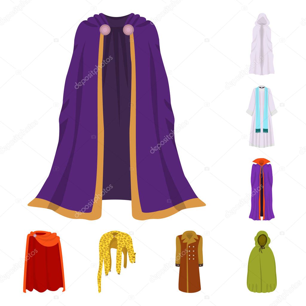 Vector illustration of cloak and clothes icon. Collection of cloak and garment stock vector illustration.