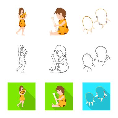 Evrimin izole nesnesi ve neolitik logo. Web için evrim ve ilkel stok sembolü koleksiyonu.