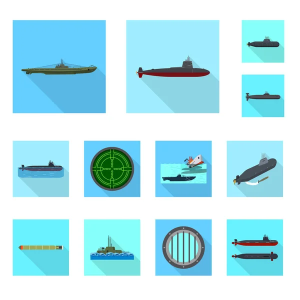 Diseño vectorial del logotipo militar y nuclear. Conjunto de ilustración vectorial de stock militar y naval . — Vector de stock