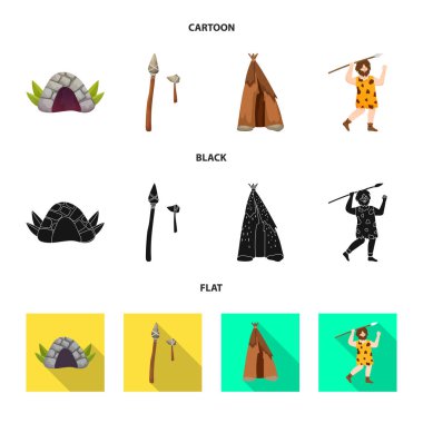 Evrimin izole nesnesi ve neolitik ikon. Web için evrim ve ilkel stok sembolü koleksiyonu.