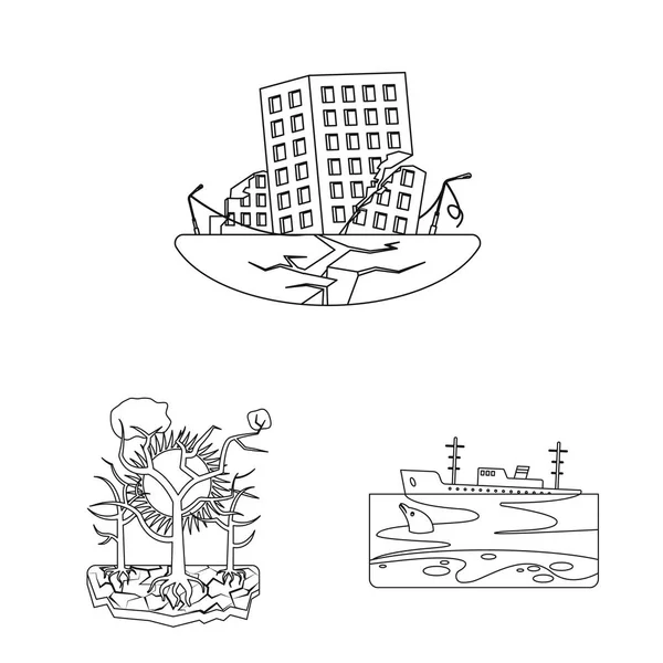 Geïsoleerde object van natuurwetenschappen en ramp symbool. Set van natuurlijke en risico voorraad vectorillustratie. — Stockvector