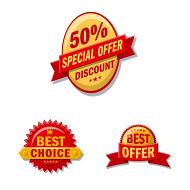 İllüstrasyon işareti amblemi ve rozet vektör. Web için amblem ve etiket hisse senedi simgesi kümesi.