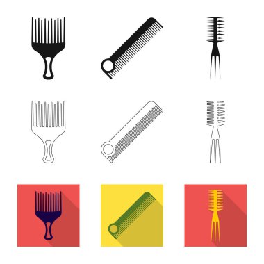 Fırça ve saç logosu yalıtılmış nesne. Hisse senedi için fırça ve saç fırçası vektör simge kümesi.