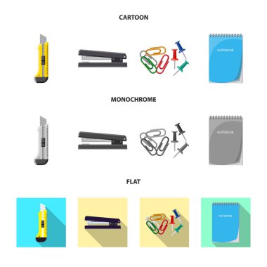 Yalıtılmış nesne ofis ve tedarik sembolü. Ofis ve okul hisse senedi vektör çizim topluluğu.