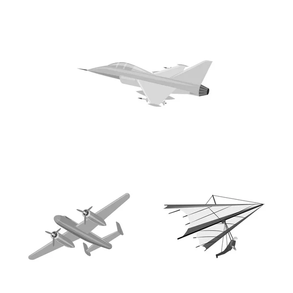 Ilustração vetorial de avião e sinal de transporte. Coleção de avião e símbolo de estoque de céu de web . — Vetor de Stock