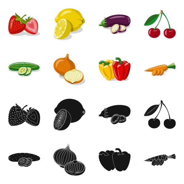 Isolierte Objekt von Gemüse und Obst Zeichen. Set von pflanzlichen und vegetarischen Aktiensymbolen für das Web. — Stockvektor