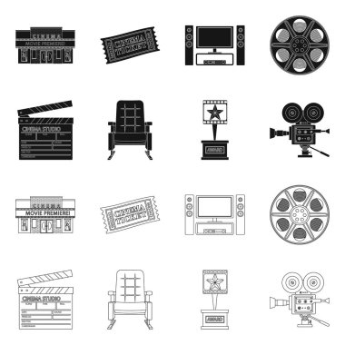 Televizyon ve filme simge vektör Illustration. Televizyon ve hisse senedi için vektör simge görüntüleme kümesi.