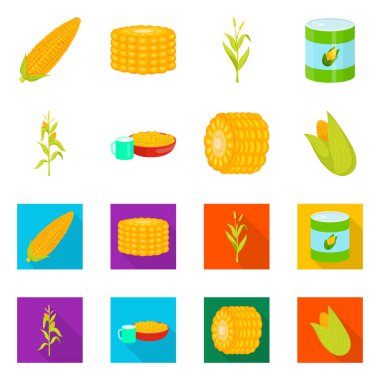 Mısır tarlası ve sebze işareti yalıtılmış nesne. Mısır tarlası ve hisse senedi için vejetaryen vektör simge kümesi.