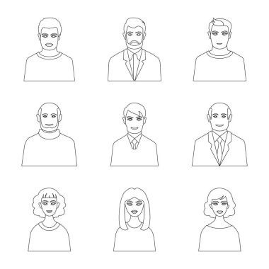 Karakter ve avatar logosuizole nesne. Karakter ve kişi stok vektör illüstrasyon kümesi.