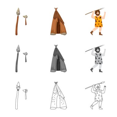 Evrimin izole nesnesi ve neolitik sembol. Stok lar için evrim ve ilkel vektör simgesi seti.