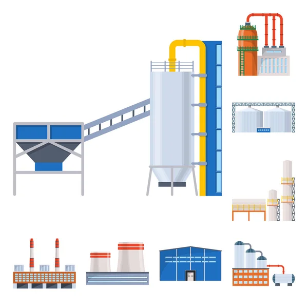 Vector ontwerp van industrie en gebouw symbool. Inzameling van industrie en bouw vector pictogram voor voorraad. — Stockvector